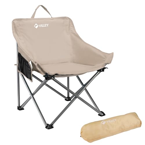 VILLEY Camping Chair Beach Folding Chair, Outdoor Lawn Portable Lightweight Chair, Foldable Chair with Carry Bag, for Outside Hiking, Fishing, Travel, Beach and Sports, Beige