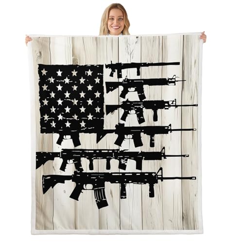 jejeloiu American Flag Sherpa Blanket Throw 50"x60" Machine Gu