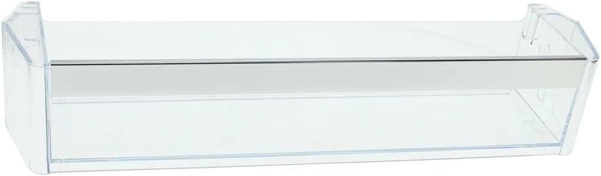 Фронт view of the clear transparent fridge door shelf