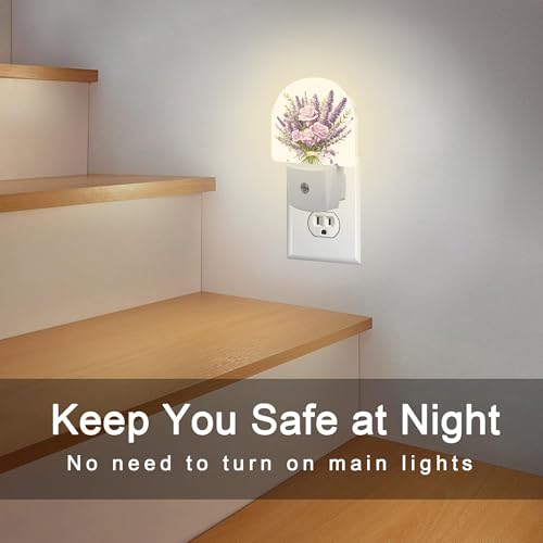 Image of Purple Lavender Louquet Night Light Plug into Wall,Watercolor Blooming Lavender Floral Dusk to Dawn Night Light Plug in,0.5w Energy Saving Sleep Friendly NightLight for Kids Boys Girls Home Decor