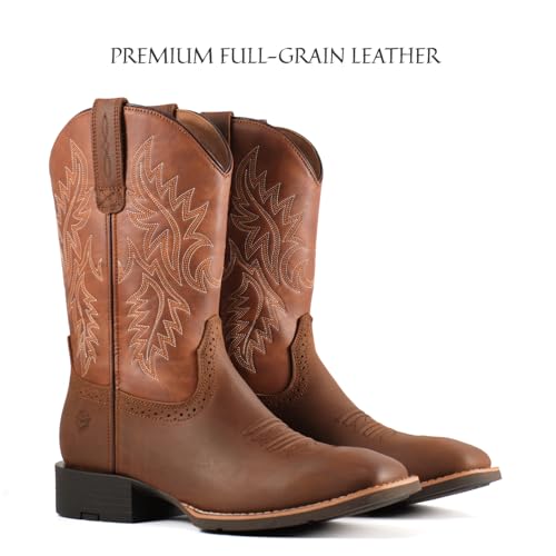 Image of SUREWAY Cowboy Boots For Men - Mens Square Toe Western Boot,Oil /Slip Resistant,Durable Fashionable Classic Pull on 10 Inch Boots Mid Calf Wellington Boots