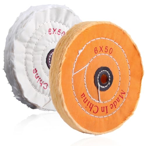 LEONTOOL 2 PCS 6 Inches Buffing Wheel for Bench Grinder Polishing Wheels 1/2" Arbor Hole White Cotton Polish Wheels and Yellow Cotton Wheel, Polisher Pad for Polishing Metal, Automotive and More