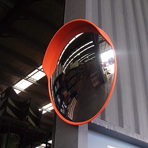 Image of LADWA 18-Inch Convex Parking Safety Mirror with Adjustable Bracket - Wide-Angle View, High Visibility Orange Frame, for Indoor Use, Garages, Driveways & Parking Areas - 1 Pc