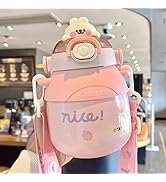 Kawaii Water Bottle with Straw and Stickers, 25oz Big Belly Water Bottle Cute Bear Shaped Thermal...