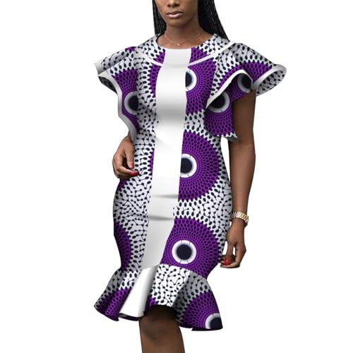 XIAOHUAGUA African Dresses for Women Patchwork Short Ruffled Sleeve  Knee-Length Elegant Party Dress at Amazon Women's Clothing store