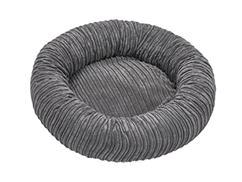 adekor_home Rund Hundebett Katzensofa Tierbett Katzenbett Cord Katzennest Hundekissen Schlafplätze Für EIN Haustier 60cm | 80cm | 100cm Grau/Schwarz/Creme/Braun… (L, Grau) Cover