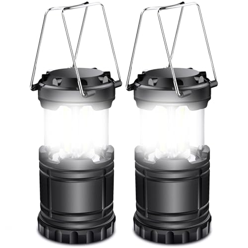 EXTRASTAR 2 Pack LED Battery Operated Lights, Portable Survival Battery Powered Lamp, Waterproof Camping Lantern, Suitable for Hurricane, Emergency, Storm, Outages, Outdoor Collapsible Lanterns, Black