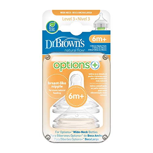 Miniatura 2 de Dr. Brown S Tetina De Nivel 3 6 Meses De Silicona Médica Resistente Sin Bpa - Flujo Lento Y Sistema Anticólicos - Compatible Con Biberones De Boca Ancha Options - Pack De 2 Unidades