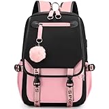 Stylifeo Teenage Girls' Backpack, Middle School Backpack Students Bookbag Daypack for Teen Girls,with USB Charge Port (Pink and Black)