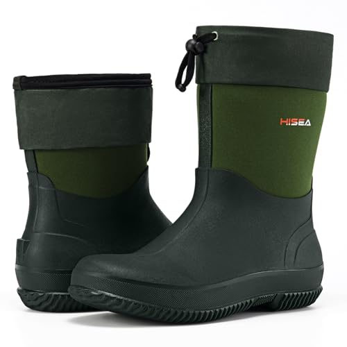 Image of HISEA Unisex Mid Calf Rubber Garden Boots Waterproof Rain Boots Neoprene Outdoor Work Muck Riding Boots for Women Men