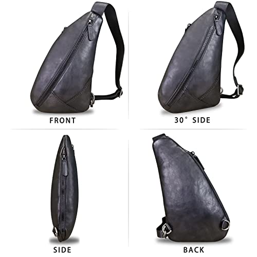 Lrto Genuine Leather Sling Bag Crossbody Motorcycle Bag Handmade Chest Bag Hiking Daypack Retro Shoulder Backpack Vintage (Darkgrey) #TOP4