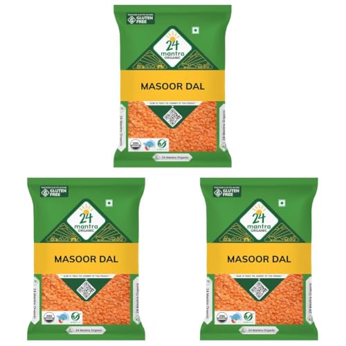 Image of 24 Mantra Organic Unpolished Masoor Dal /Red Lentil - 1 Kg | 100% Organic | Chemical Free & Pesticides Free | Tastier & Rich Flavour (Pack of 3)