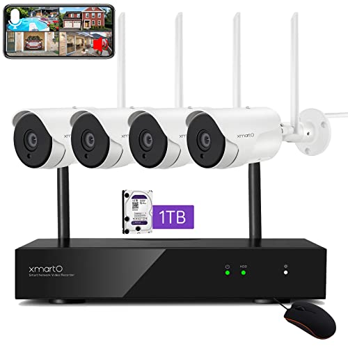[Dual WiFi] XMARTO 8CH 1296p HD Wireless Home Security Camera System with 2-Way Audio and Human Detection, 1TB Hard Disk (Compatible with Alexa, Cloud Storage, Plug-in for Power)