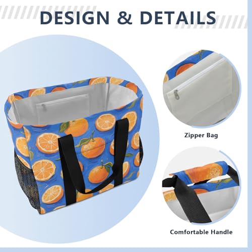 Orange Fruit Blue Art Painting Utility Bag For Trunk Foldable Sandproof Canvas Beach Bags4