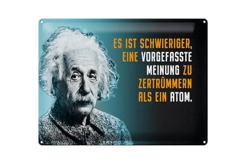 Femer Cartel de chapa con cita 30 x 40 cm Einstein azul preconcebido opinión átomo decoración cartel