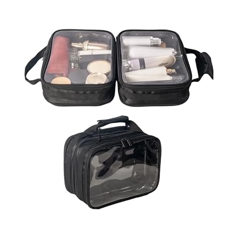 Remobia Hicol 2 in 1 Double Compartments Travel Toiletry Pouch Clear Cosmetic Bag Makeup Kit Organizer Bag with Handle. Cover