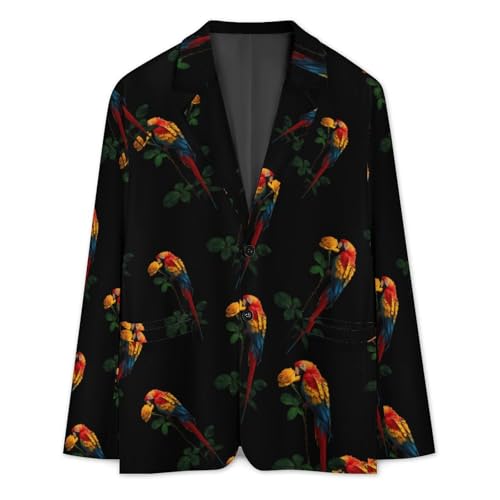 Parrot Bird Rose Flower Men's Suit Jacket 2 Button Lapel Blazers Tuxedo Business Coat for Wedding Party2