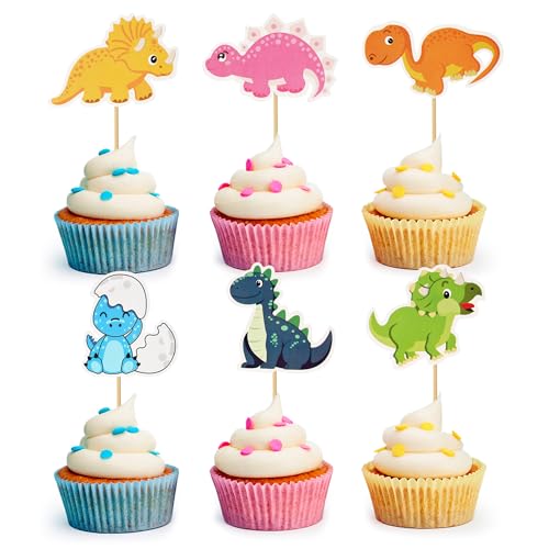 24Pcs Dinosaur Cupcake Toppers Picks for Dino Theme Baby Shower Kids Birthday Party Decoration
