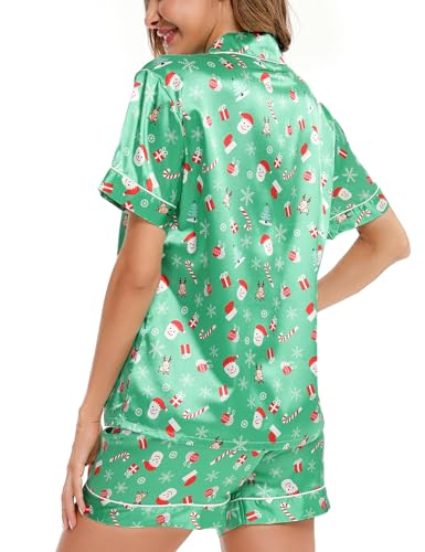 Image of LecGee Womens Silk Satin Pajamas Short Sleeve Loungewear Two-Piece Sleepwear Button-Down Pj Set