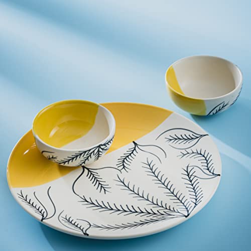 Image of HS HINDUSTANI SAUDAGAR Sunset Leafstone Ceramic Plate and Bowl dinnerware Sets Plates for Dinner Pasta Breakfast & katori Dinner Set Ideal Dining Table Kitchen Design for Daily use and Gifting.
