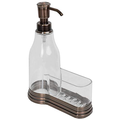 Home Basics Plastic Soap Dispenser With Brushed Steel Top And Fixed Sponge Holder, Bronze #TOP29