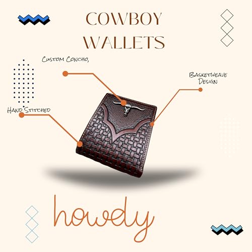 Men’s Short Leather Wallet – Hand Tooled Bifold with Raised Longhorn Concho – Compact Cowboy Wallet for Ranchers, Rodeo Fans & Western Gifts4