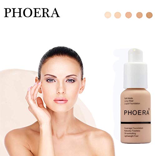 Foundation Makeup, PHOERA New 30ml Matte Oil Control Concealer Foundation Cream, Long Lasting Waterproof Matte Liquid Foundation (103 Warm peach)