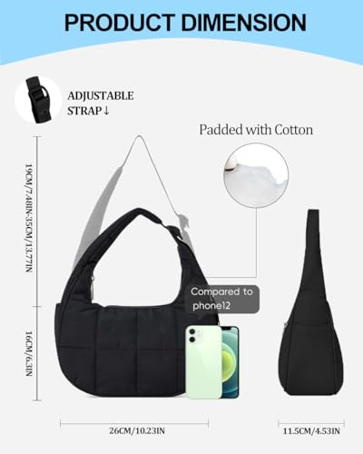 Small Crescent Puffer Purse Shoulder Bag for Women Nylon Quilted Purses Bag Adjustable Shoulder Strap Puffy bag4