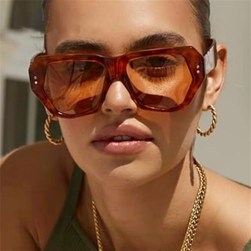 Lunettes de soleil polygonales à rivets rétro design géométrique et verres dégradés UV400