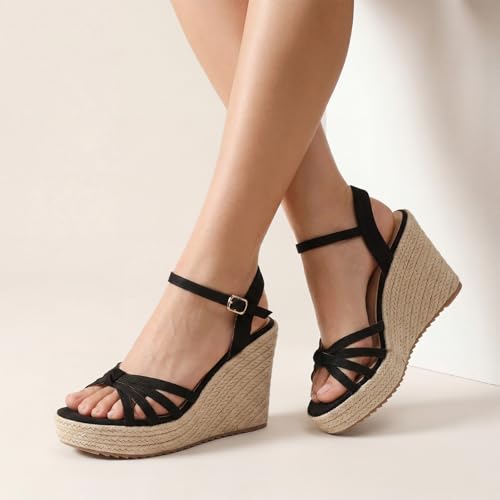 Image of VICKI.VICKI Wedges for Women Platform Sandals Wedge Heels for Sandals Comfortable Summer Espadrille Shoes Ankle Strap&Open Toe