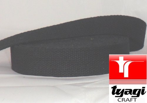 25mm Pure Cotton Tape Strong Thick Webbing Strap Tent Upholestry Bags Edging Craft Black 1MTR Tyagi Craft