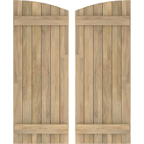 21"W x 83"H Americraft Six Board (2 Batten) Exterior Real Wood Joined Board-n-Batten Shutters w/Elliptical Top (Per Pair), Unfinished