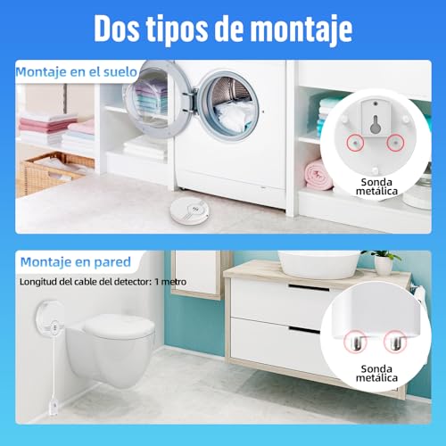 Wassermelder Wassersensor 4 Stück Wassermelder Wasseralarm 135 dB Wasserstandssensor Wasserstandsmelder mit Batterie Wasserwächter mit Sensorkabel Wasserwarner für Keller, Küchen und Badezimmer