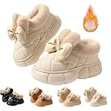 Pantuflas con diseño de lazo para mujer, informales, cómodas, con forro de felpa, pantuflas gruesas, beige, 40.5/41.5 EU