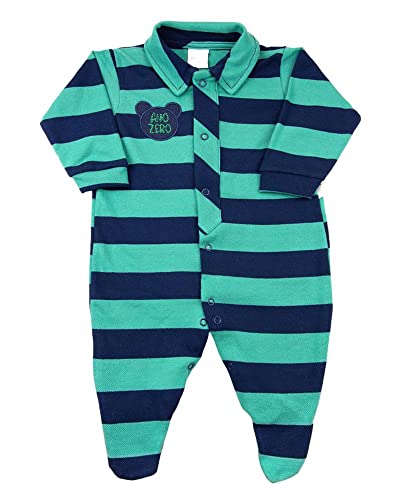 Macacão Bebê Piquet Listrado com Golinha Ursinho - Marinho M