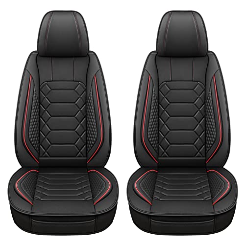 Haiyaotimes Leather Car Seat Covers Front Pair, Waterproof Faux Leather Seat Covers For Cars, Non-Slip Car Interior Covers Universal Fit For Most Cars Sedans Trucks Suvs, Black/Red #TOP1