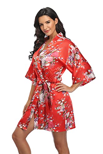Mignon Cromwell Women's Floral Bride Bridesmaids Robe Satin Wedding Kimono Bridal Dressing Gown Sleepwear,S/M