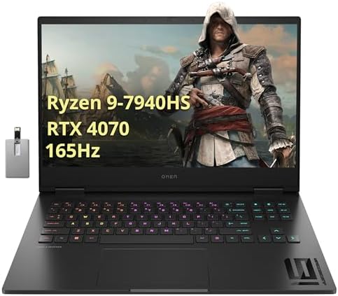 HP OMEN 16″ FHD 165Hz Gaming Laptop, AMD Ryzen 9 7940HS, 32GB DDR5, 2TB SSD, NVIDIA GeForce RTX 4070, 4-Zone Backlit Keyboard, FHD Webcam, Wi-Fi 6, Bluetooth, Black, Win 11 Pro, 32GB Hotface USB Card