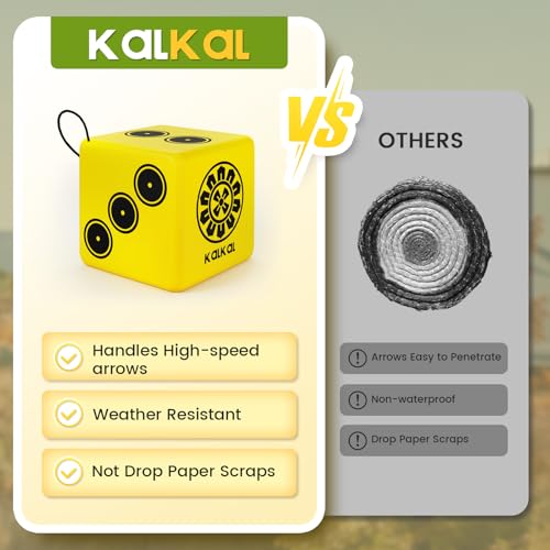 Image of Kalkal Archery Target - 6-Sided Waterproof Archery Targets Block for 70 lb Bows, Portable Compound Bow Target with Carry Handle for Backyard & Outdoor Practice