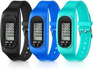 Silicone Fitness Tracker Watch 3 Pcs Walking Running Pedometer Calorie Burning and Step Counting Bracelet Steps Pedometer Watch for Walking Men Women Kids, Mint Green, Blue, Black
