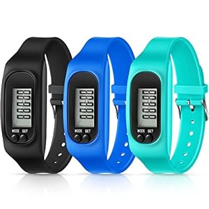 Silicone Fitness Tracker Watch 3 Pcs Walking Running Pedometer Calorie Burning and Step Counting Bracelet Steps Pedometer Watch for Walking Men Women Kids