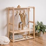 WOODJOY ® Kindergarderobe mit Ablage und Kleiderhaken - Kleiderständer Kinder aus Holz - Kleiderstange für Kinder bis 7 Jahre - Garderobe für das Kinderzimmer einfach aufzubauen (Naturholz)