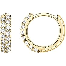 PAVOI 14K Gold Plated Cubic Zirconia Huggie Hoop Earrings for Women - 925 Sterling Silver Posts Small Round Huggies Stud Earrings for Women