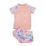 [Teddy] 水着 キッズ 女の子 セパレート 半袖ラッシュガード ショートパンツ 2点セット 露出控えめ kids424 (L, ピンク)