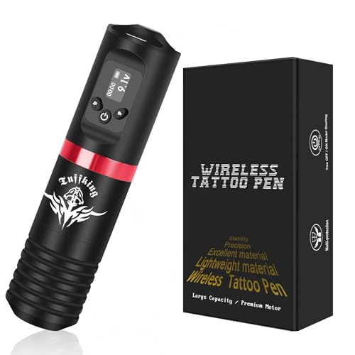 TTOOGO Profesional de tatuaje inalámbrico con batería de 1800 mAh - máquina de tatuaje giratorio digital con longitud de trazo de 3.5 mm, pantalla LCD, carga USB -C,Black red