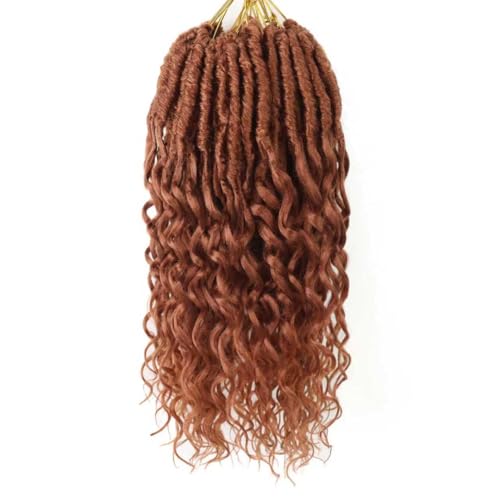 Lianzi Deep Faux Locs Crochet Hair 12 Inch 8 Packs Goddess Locs Crochet Hair Soft Locs Crochet Braids with Curly Ends Pre Looped Deep Wavy Crochet Braids for Black Women(12 Inch, Ginger)