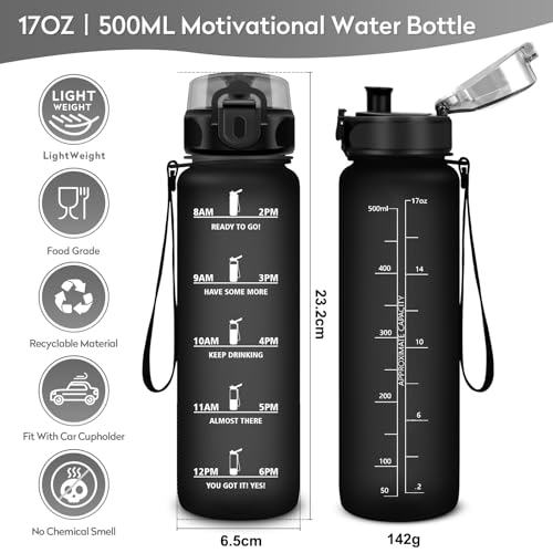 KollyKolla Trinkflasche 500ml Kinder, Trinkflasche Kohlensäure Geeignet, Trinkflasche mit Zeitmarkierung, BPA-Frei, Auslaufsicher Wasserflasche, flasche für Kinder, Fahrrad, Schule, Outdoor, Fahrrad