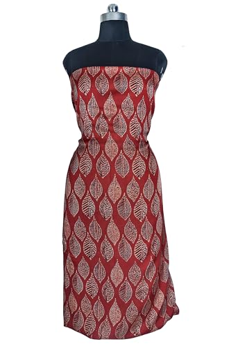 Image of Ethnics of Kutch Womens's Ajrakh Modal Silk Natural Dye Hand Block Print Unstitched Kurta Fabric