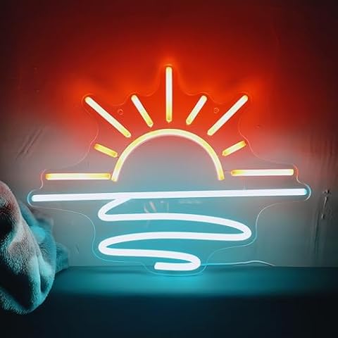 Sunset Sunrise Neon Sign for Wall Decor LED Neon Light Sign for Beach Room Decor Aesthetic Accessory LED Wall Art Sun with Waves Sign Cover