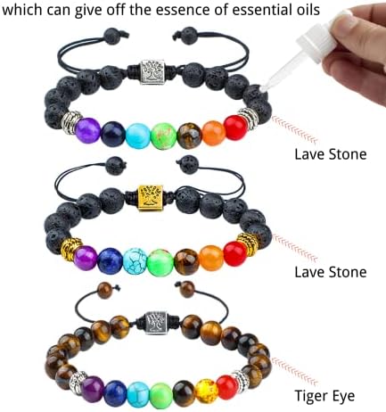 1-6 Pcs Black Lava 7 Chakra Bracelet Real Stone Crystals Gemstones Healing Bracelet with Braided Rope for Women Men 8mm Beads